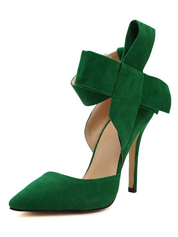 Choies Green Detachable Bow Embellishment High Heeled Pumps