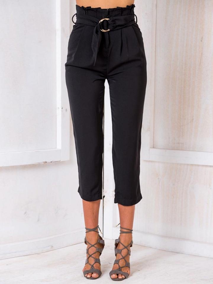 Choies Black High Waist Ring Belt Crop Cigarette Pants
