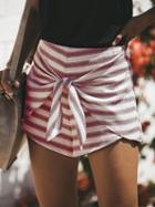 Choies Red Stripe High Waist Tie Front Chic Women Shorts