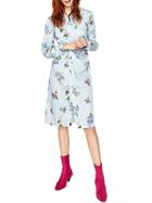 Choies Blue Stripe And Floral Twist Front Long Sleeve Shirt Dress