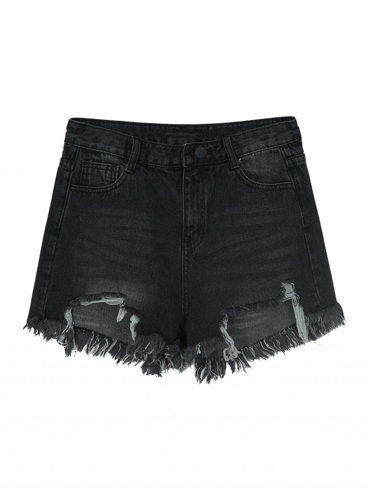Choies Black High Waist Fringed Raw Hem Denim Shorts