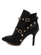 Choies Black Buckle And Stud Detail Pointed High Heel Ankle Boots