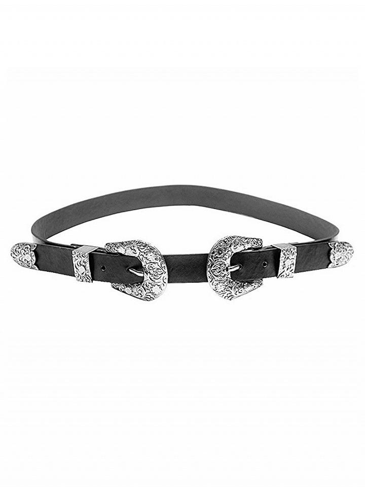 Choies Black Faux Leather Double Buckle Belt