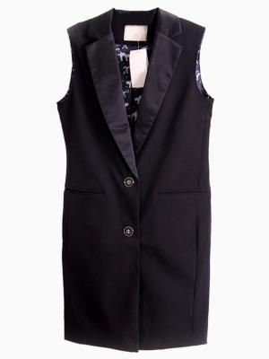Choies Black Longline Sleeveless Blazer With Contrast Lapel
