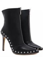 Choies Black Pu Stud Detail Pointed Toe High Heeled Ankle Boots