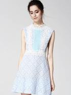 Choies Blue Sleeveless Tie Back Lace Overlay A-line Mini Dress