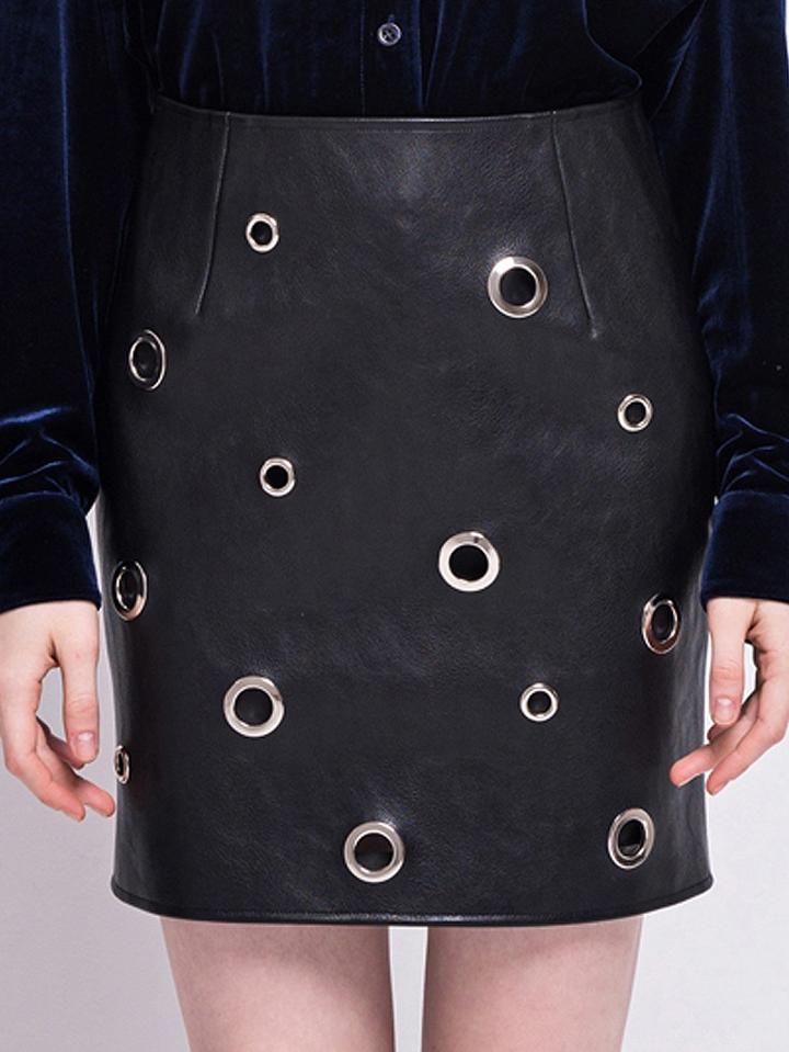 Choies Black High Waist Eyelet Faux Leather Mini Skirt