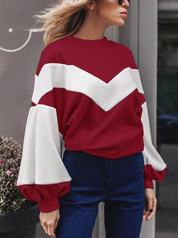 Choies Burgundy Chevron Long Sleeve Sweatshirt
