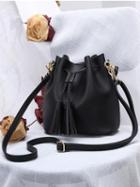 Choies Black Tassel Drawstring Detail Bucket Shoulder Bag
