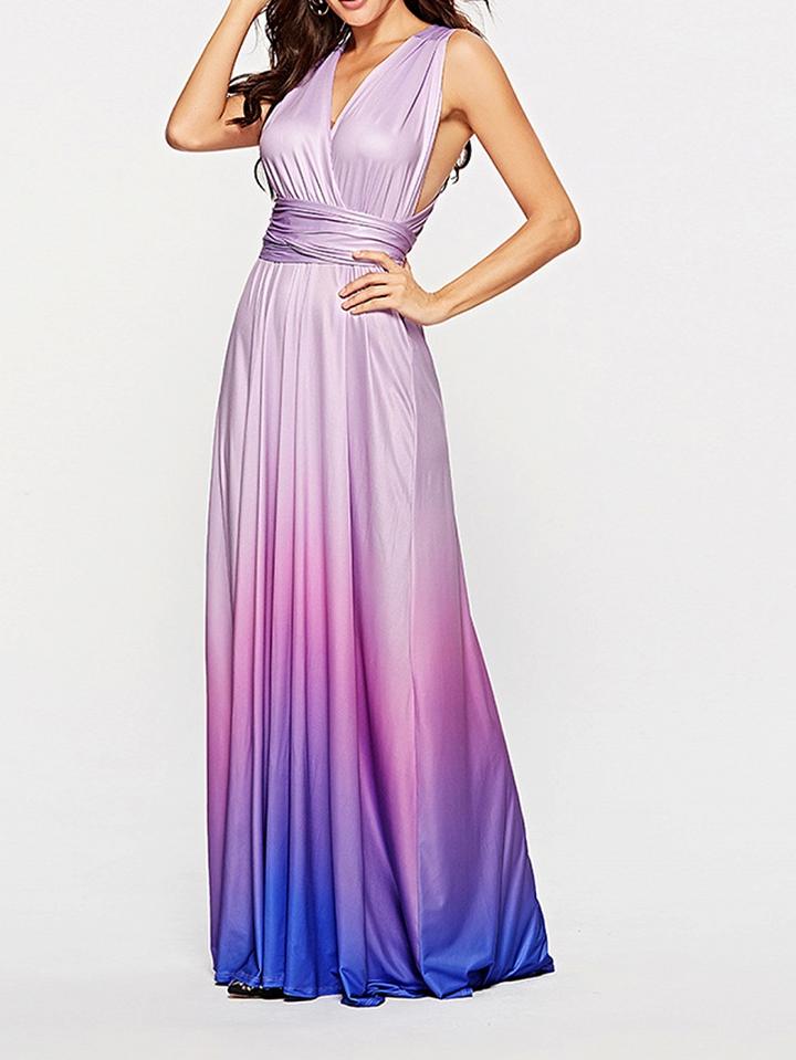 Choies Purple Dip Dye V-neck Open Back Women Cami Maxi Dress