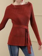 Choies Red Off Shoulder Eyelet Tie Waist Flare Sleeve Knit Sweater