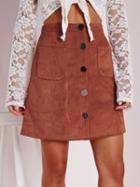 Choies Khaki Button Front Pocket A-line Skirt