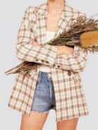 Choies Pink Plaid Lapel Pocket Detail Long Sleeve Chic Women Blazer