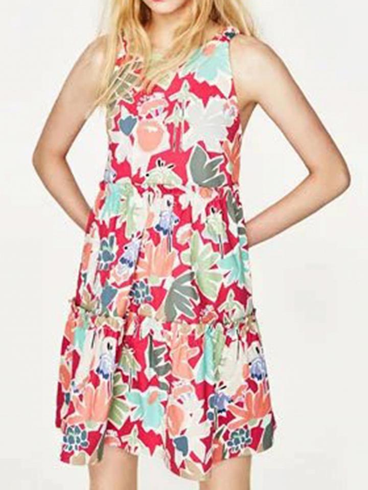 Choies Polychrome Floral Cut Out Back Sleeveless Mini Dress