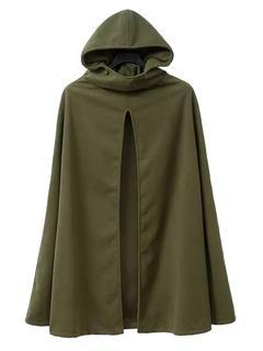 Choies Oliver Green Hooded Wollen Cape Coat