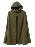 Choies Oliver Green Hooded Wollen Cape Coat