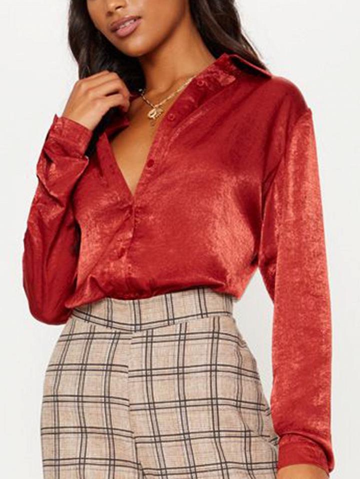 Choies Red Long Sleeve Chic Women Shirt