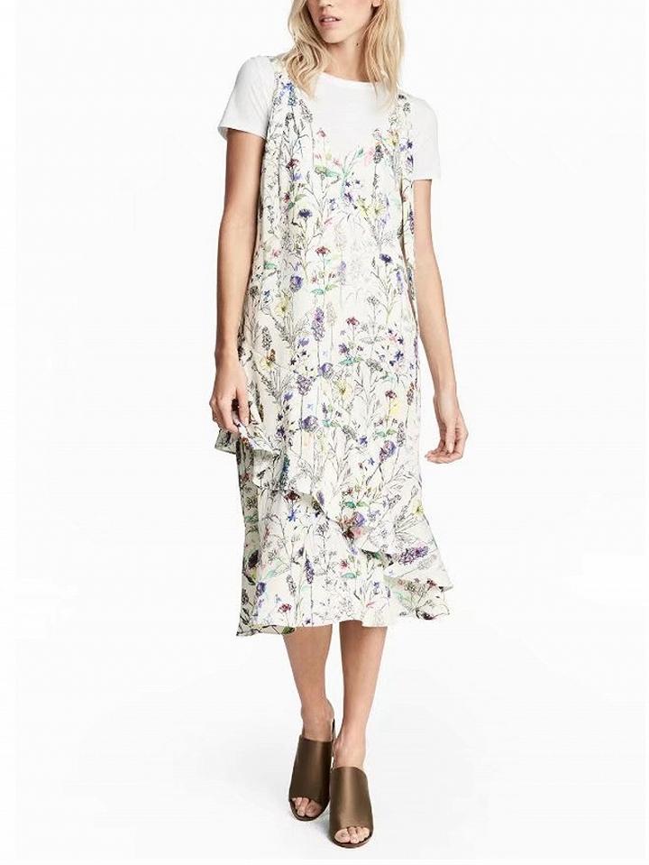 Choies Polychrome Floral V-neck Ruffle Hem Midi Dress