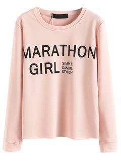 Choies Pink Letter Print Long Sleeve Sweatshirt