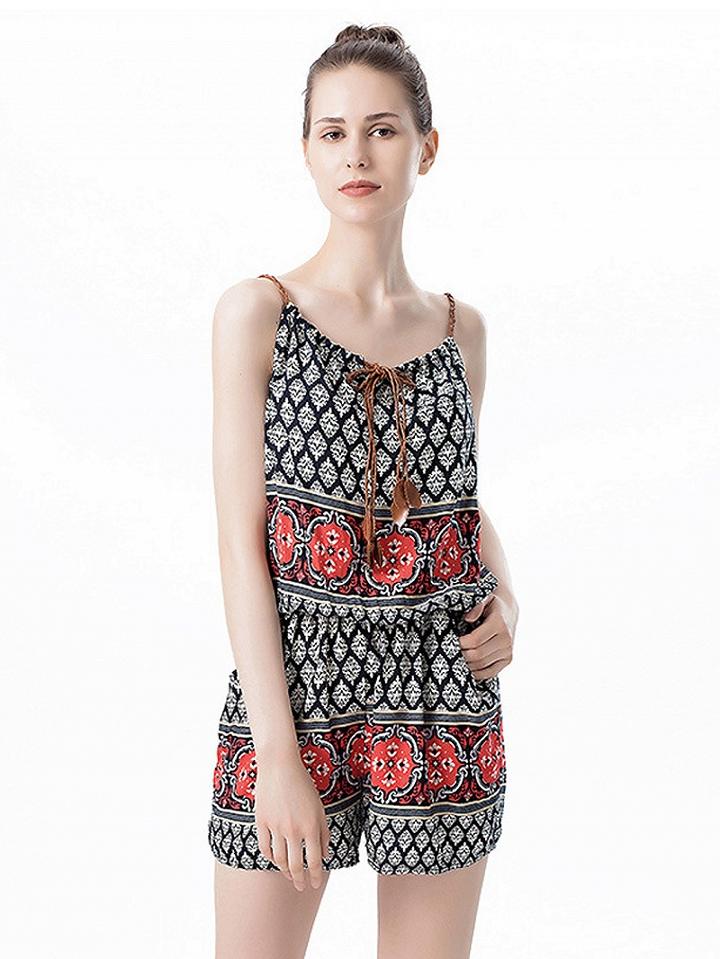 Choies Polychrome Tribal Tie Front Romper Playsuit