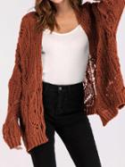 Choies Brown Button Placket Front Long Sleeve Chic Women Knit Cardigan
