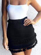 Choies Black High Waist Tassel Panel Chic Women Mini Skirt