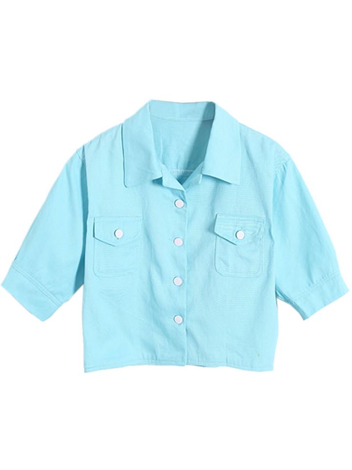 Choies Light Blue Three Quarter Sleeve Denim Short Coat