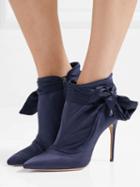 Choies Blue Satin Look Bow Side Pointed Heeled Boots