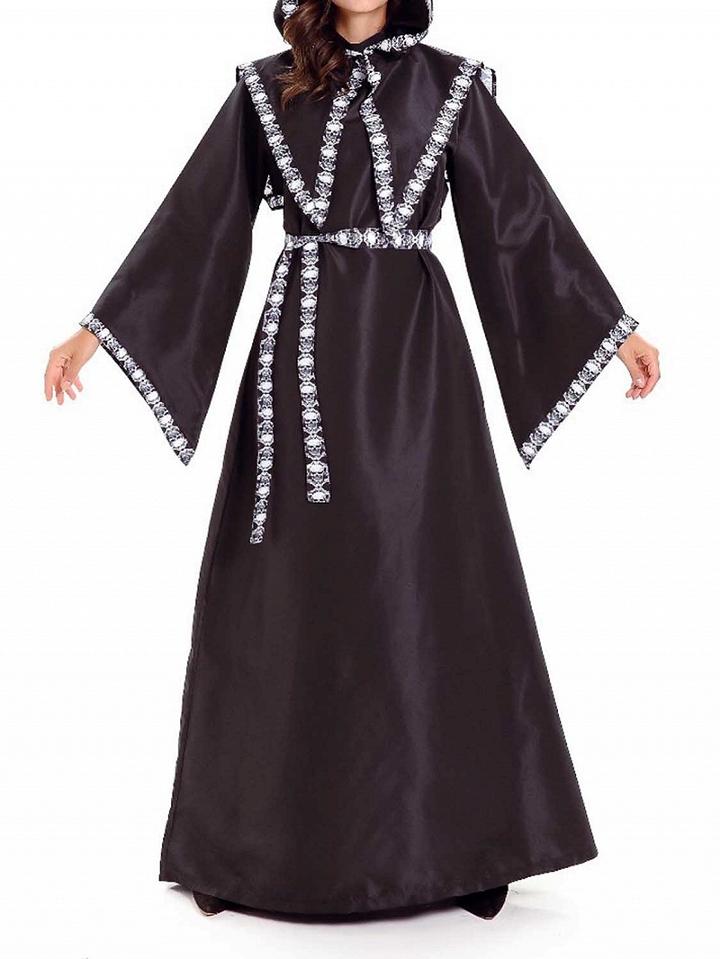 Choies Brown Halloween Cosplay Flare Sleeve Hooded Maxi Dress