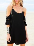 Choies Black Cut Out Cold Shoulder Lace Trumpet Sleeve Spaghetti Strap Dress