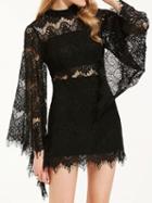 Choies Black High Neck Flare Sleeve Sheer Lace Mini Dress