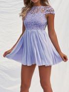 Choies Purple Chiffon Lace Panel Chic Women Mini Dress