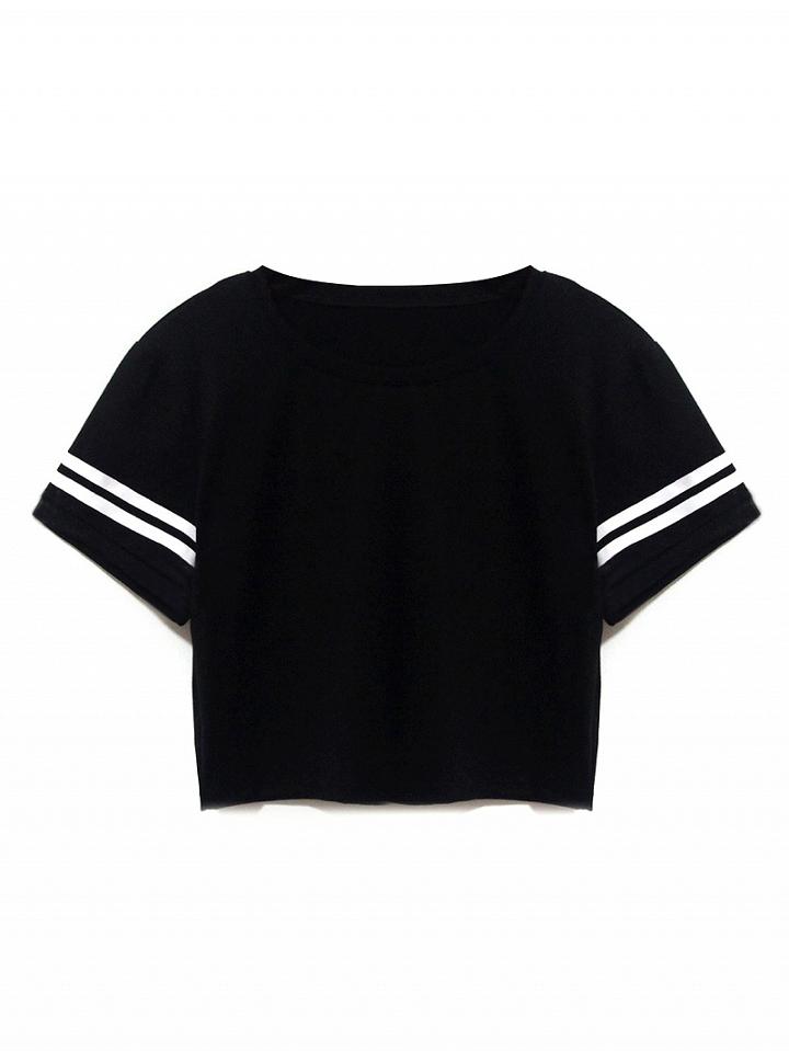 Choies Black Stripe Crop T-shirt