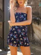 Choies Navy Floral Bandeau Layered Top Romper Playsuit