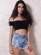 Choies Black Off Shoulder Tight Cropped Top