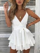 Choies White V-neck Tie Waist Open Back Chic Women Cami Mini Dress