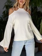 Choies White Halter Spaghetti Strap Cold Shoulder Flare Sleeve T-shirt