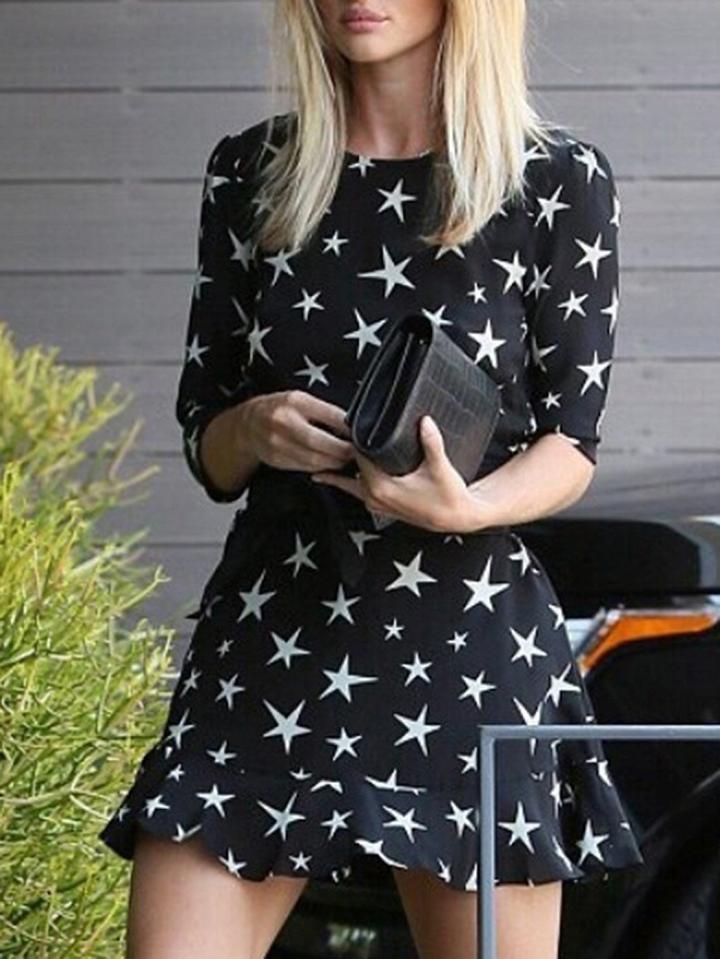 Choies Black Chiffon Star Print Open Back Chic Women Mini Dress