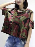 Choies Green Camo Cold Shoulder Oversized T-shirt