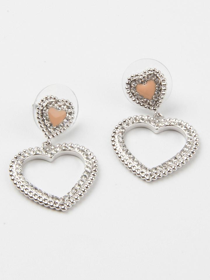 Choies Nude Stone Cut Out Heart Stud Earrings
