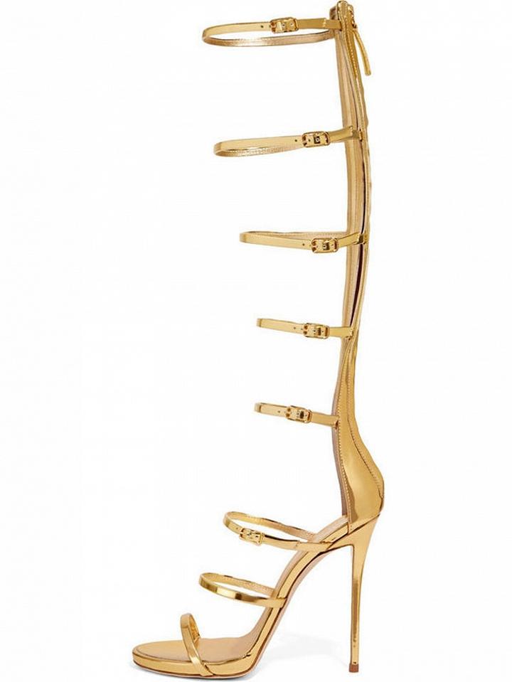 Choies Golden Knee High Heeled Gladiator Sandals