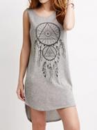 Choies Gray Scoop Neck Tribal Print Open Back Mini Dress