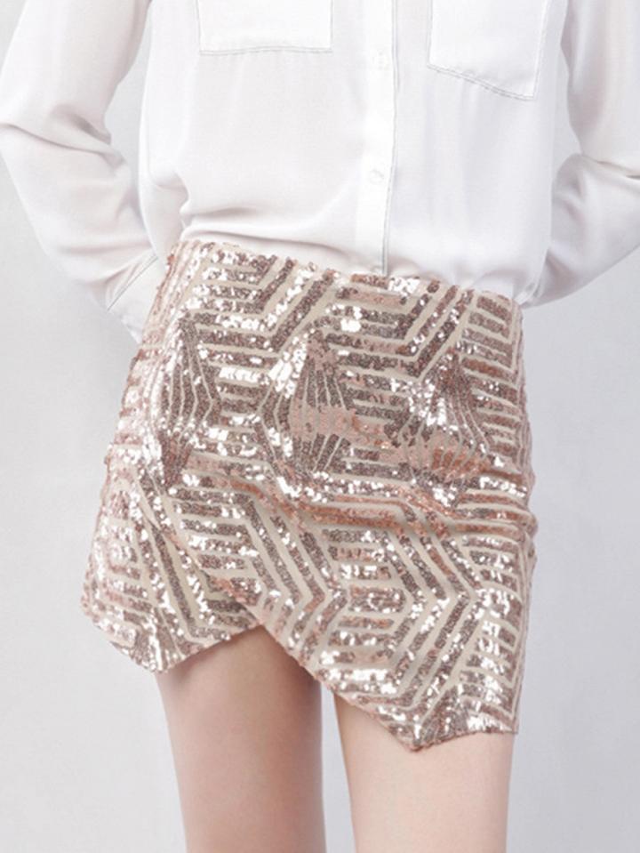 Choies Golden High Waist Sequin Detail Women Sparkling Mini Skirt