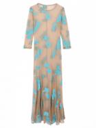 Choies Sky Blue Embroidery 3/4 Sleeve Sheer Maxi Beach Dress