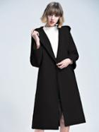 Choies Black Tie Waist Wool Longline Hooded Coat
