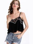 Choies Black Embroidery Double Layer Chiffon Cami Top