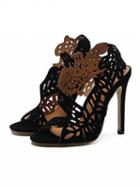 Choies Black Cut Out Faux Suede Heeled Sandals