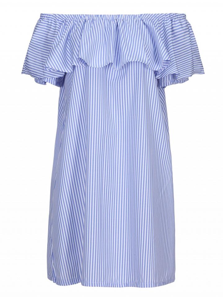 Choies Blue Off Shoulder Stripe Print Ruffle Overlay Dress