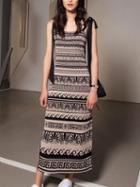 Choies Monochrome Tribal Print Split Shoulder Strap Maxi Knitted Dress