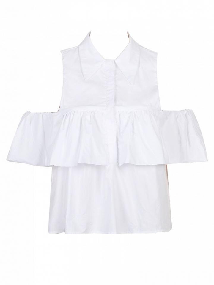 Choies White Cold Shoulder Ruffle Detail Shirt